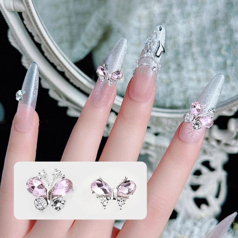 Pink Square Heart Rhinestones Alloy 3D Nail Decoration #15 Nail Decoration No Brand 