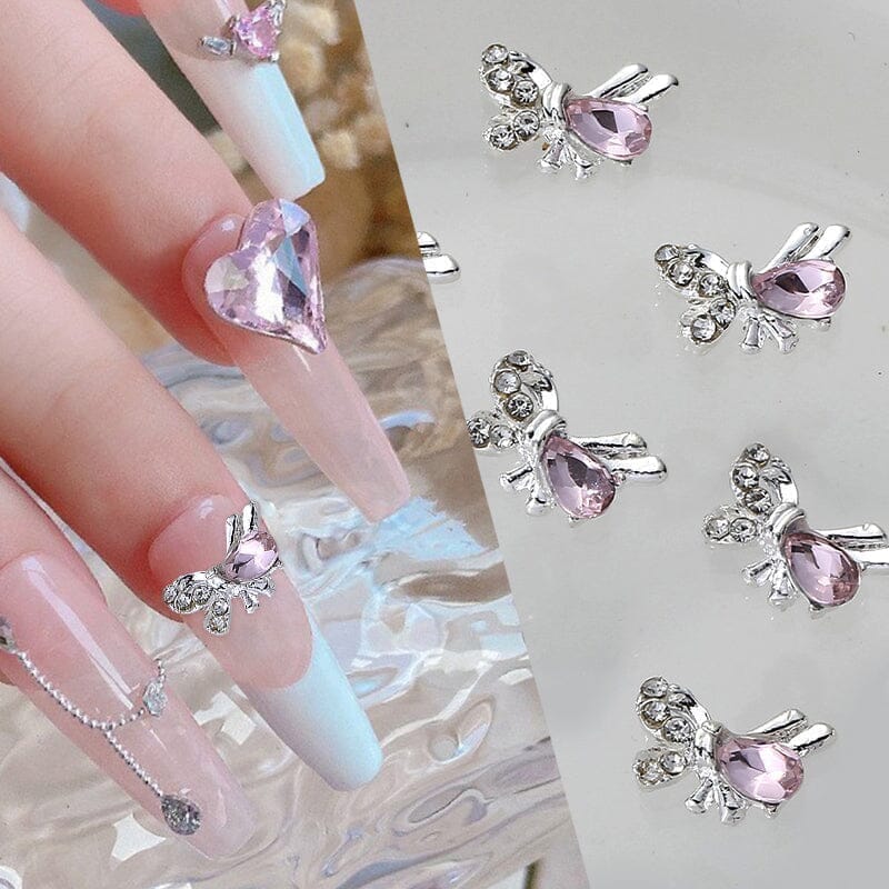 Pink Heart Pearl Rhinestones Alloy 3D Nail Decoration #09 Nail Decoration No Brand 