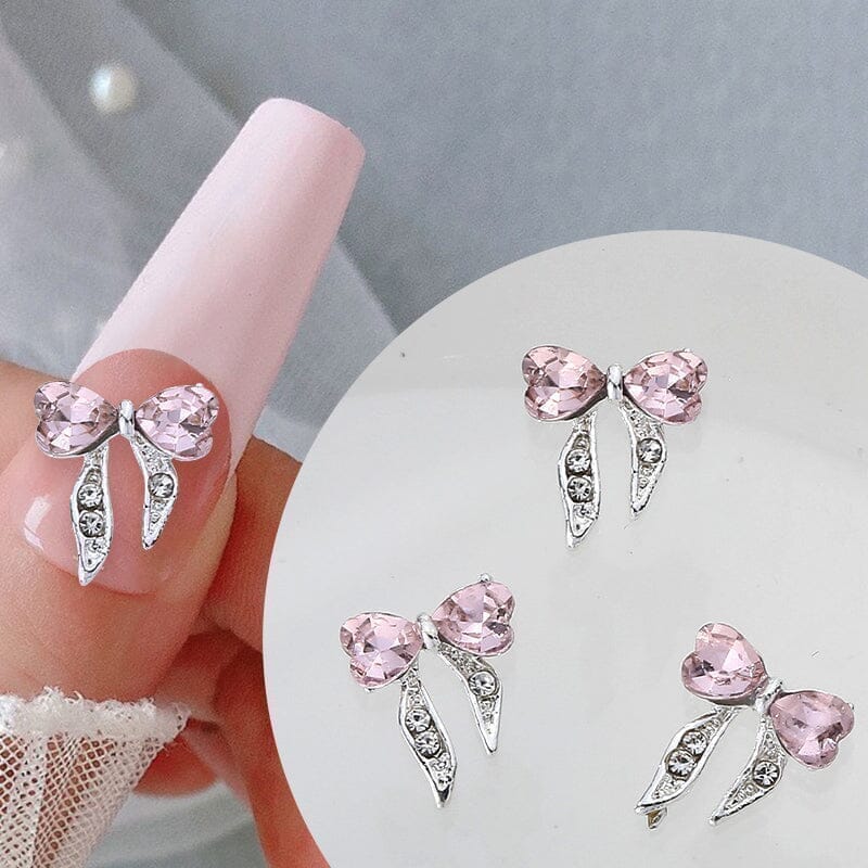 Pink Butterfly Rhinestones Alloy 3D Nail Decoration #12 Nail Decoration No Brand 