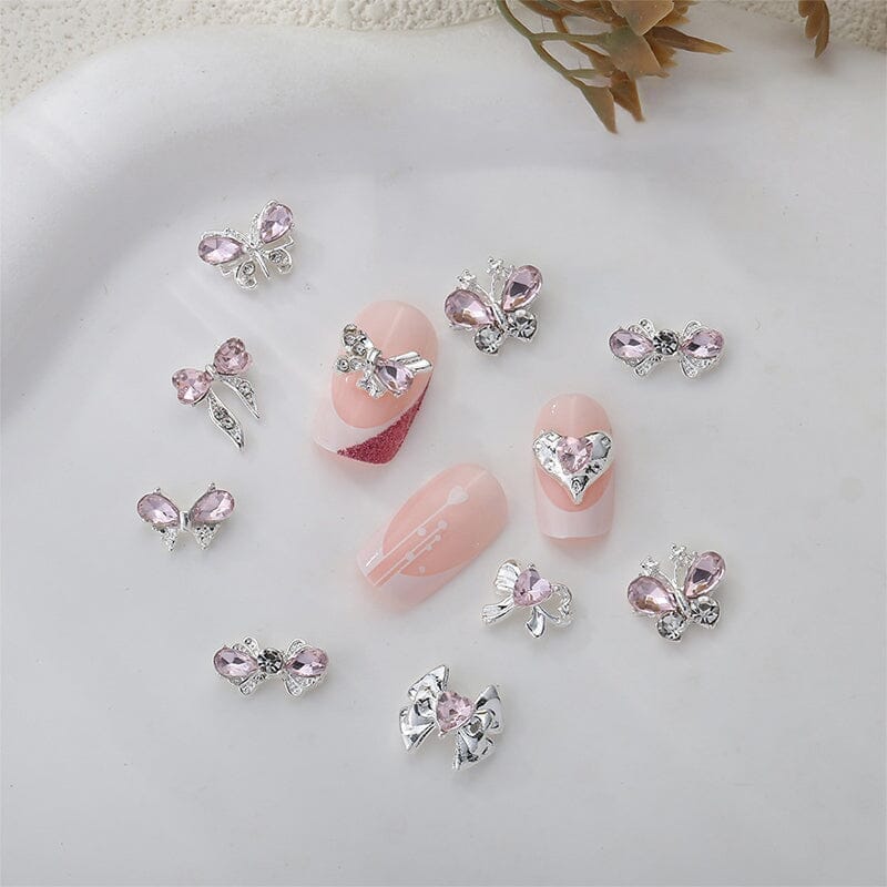 Pink Butterfly Rhinestones Alloy 3D Nail Decoration #10 Nail Decoration No Brand 