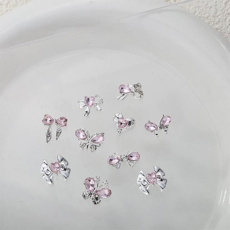 Pink Butterfly Rhinestones Alloy 3D Nail Decoration #10 Nail Decoration No Brand 