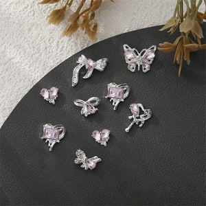 Pink Butterfly Rhinestones Alloy 3D Nail Decoration #10 Nail Decoration No Brand 