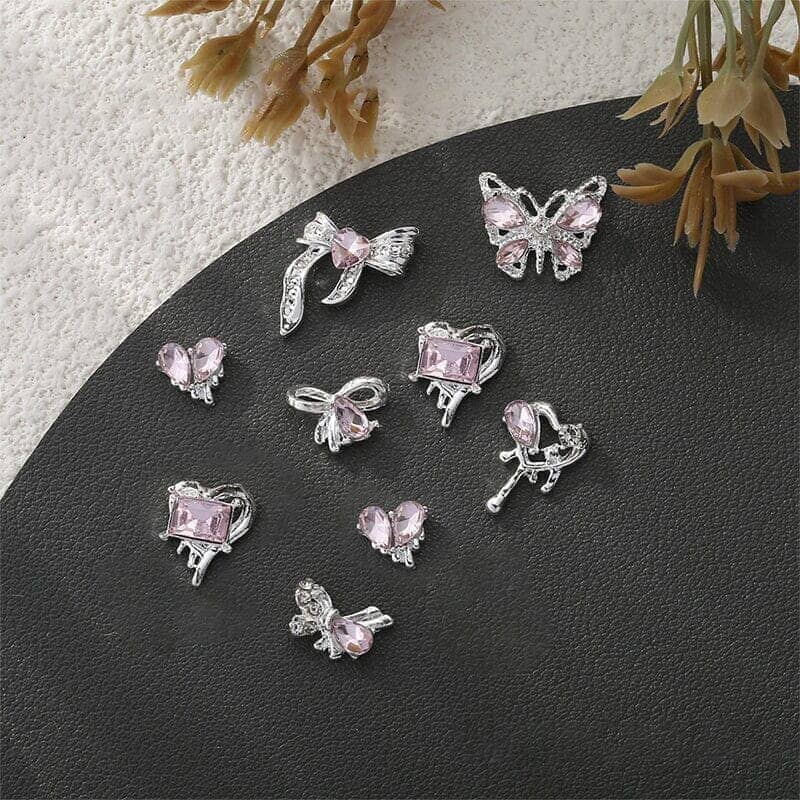 Pink Butterfly Rhinestones Alloy 3D Nail Decoration #10 Nail Decoration No Brand 