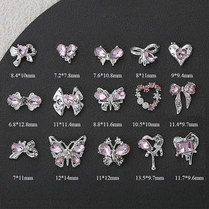 Pink Square Heart Rhinestones Alloy 3D Nail Decoration #15 Nail Decoration No Brand 