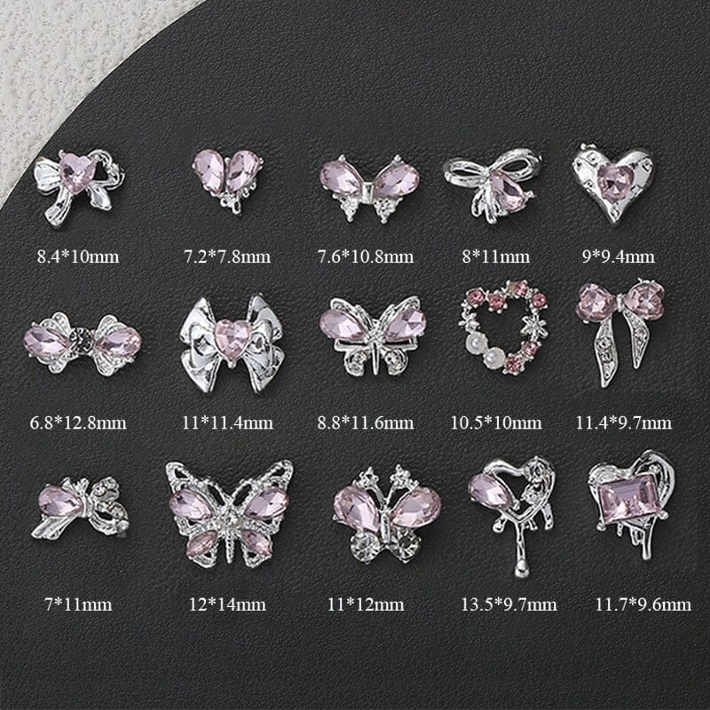 Pink Square Heart Rhinestones Alloy 3D Nail Decoration #15 Nail Decoration No Brand 