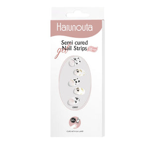 16 Tips Black Gold Leaf Semi-cured Gel Nail Wraps C0057 Nail Sticker Harunouta 