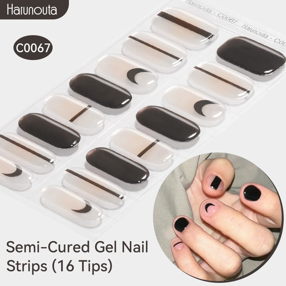 16 Tips Black Lines Moon Semi-cured Gel Nail Wraps C0067 Nail Sticker Harunouta 