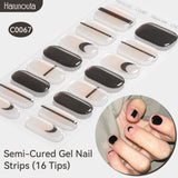 16 Tips Black Lines Moon Semi-cured Gel Nail Wraps C0067 Nail Sticker Harunouta 