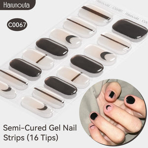 16 Tips Black Lines Moon Semi-cured Gel Nail Wraps C0067 Nail Sticker Harunouta 