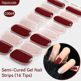 16 Tips Red Pink Glitter Semi-cured Gel Nail Wraps C0069 Nail Sticker Harunouta 