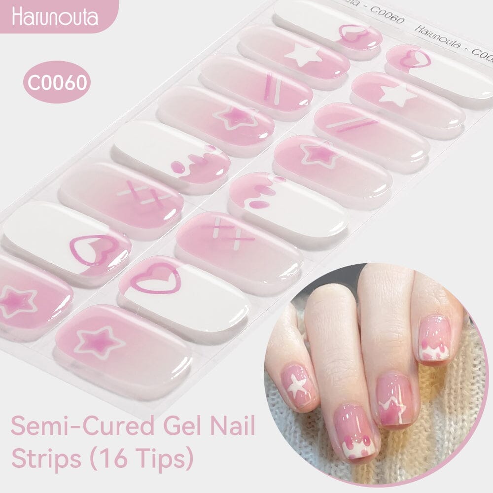 16 Tips Semi-cured Gel Nail Wraps C0057-C0071 Nail Sticker Harunouta C0060 