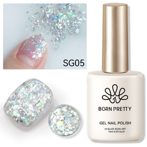 Silver Colorful Sequins Glitter Gel Polish SG05 Wish 15ml Gel Nail Polish BORN PRETTY 
