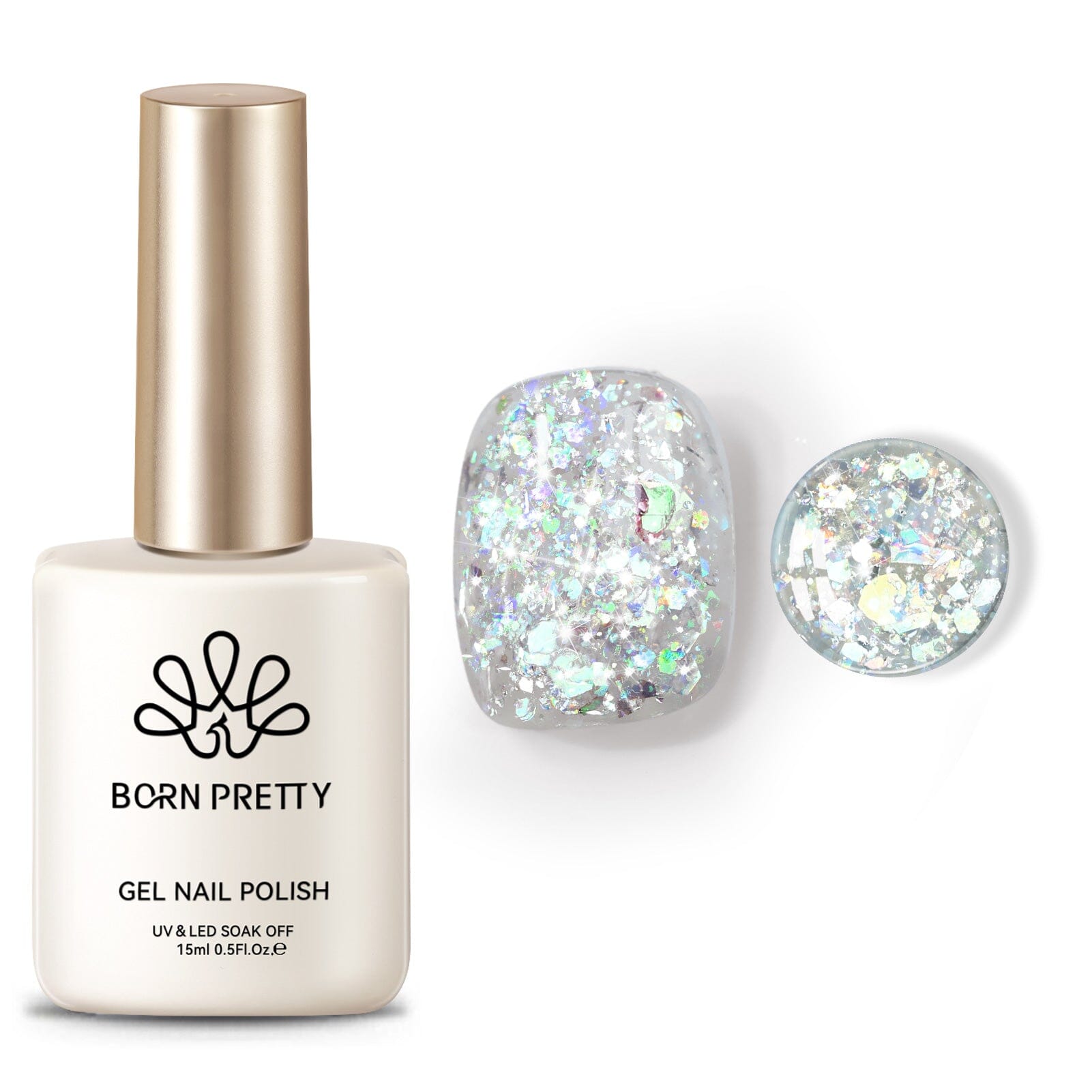 Silver Colorful Sequins Glitter Gel Polish SG05 Wish 15ml Gel Nail Polish BORN PRETTY 