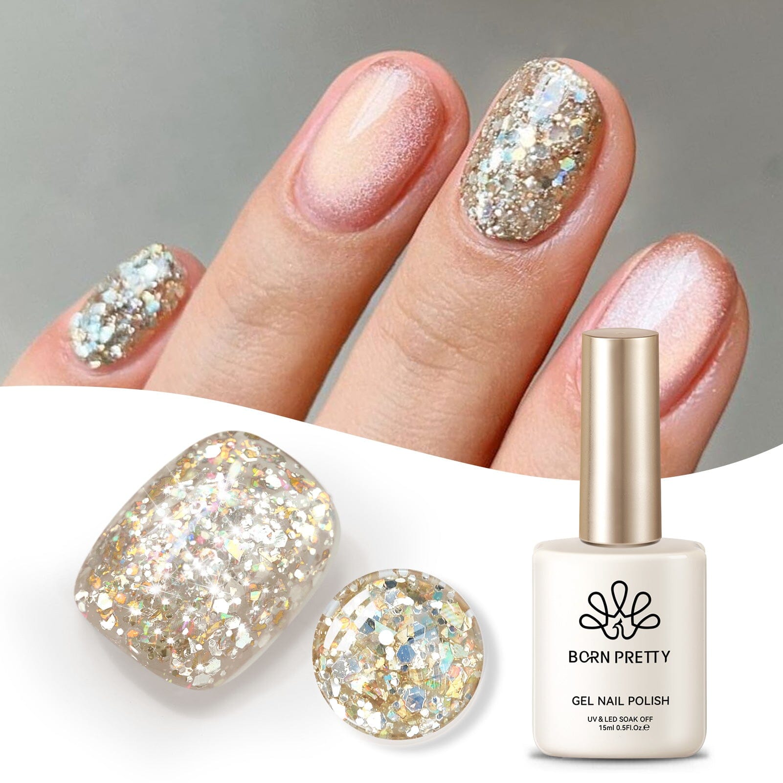 Gold Colorful Sequins Glitter Gel Polish SG06 Sparkle Fly 15ml Gel Nail Polish BORN PRETTY 