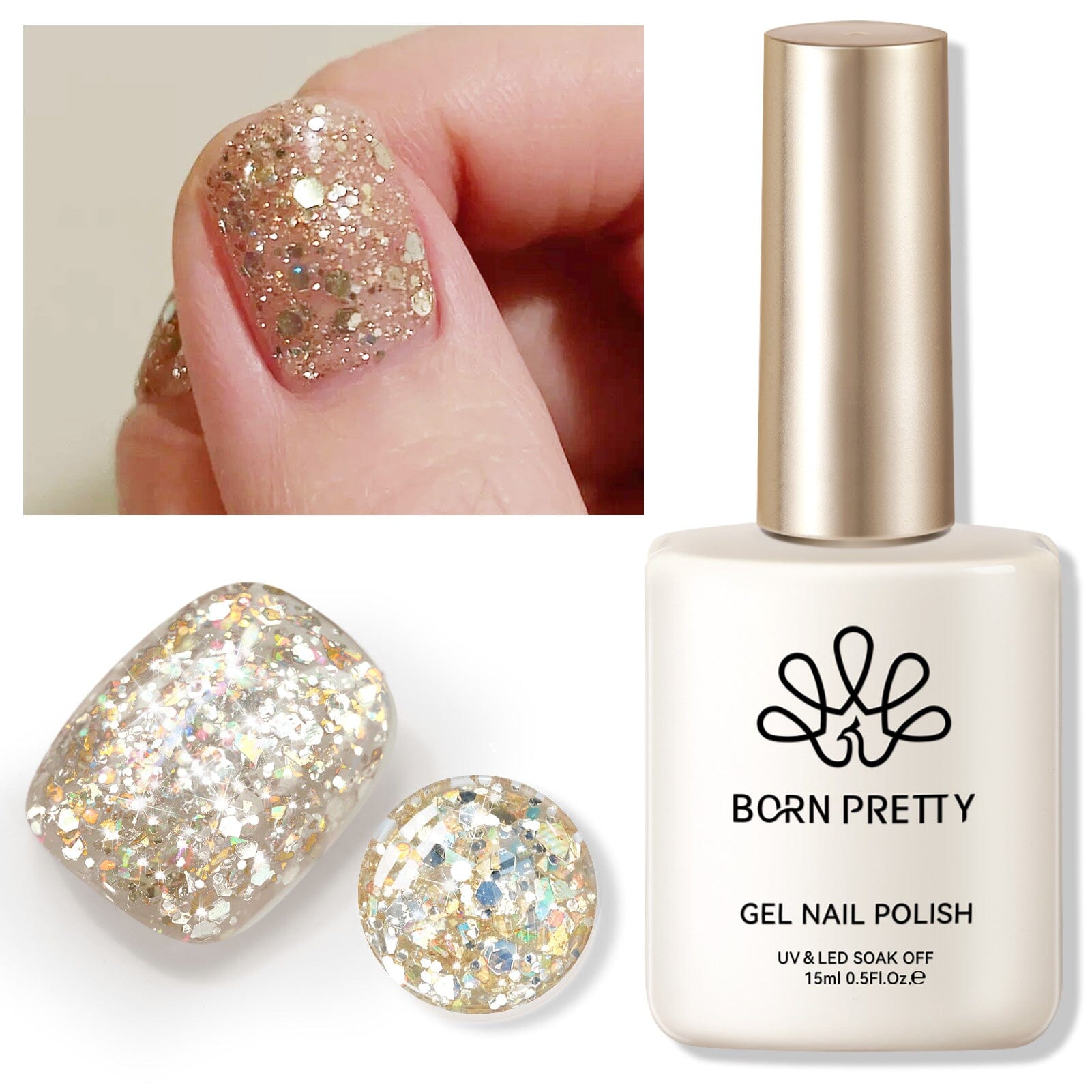 Gold Colorful Sequins Glitter Gel Polish SG06 Sparkle Fly 15ml Gel Nail Polish BORN PRETTY 