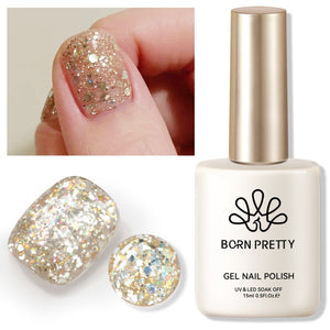 Gold Colorful Sequins Glitter Gel Polish SG06 Sparkle Fly 15ml Gel Nail Polish BORN PRETTY 