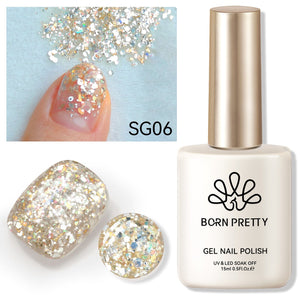 Gold Colorful Sequins Glitter Gel Polish SG06 Sparkle Fly 15ml Gel Nail Polish BORN PRETTY 