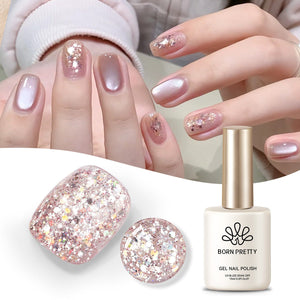 Pink Colorful Sequins Glitter Gel Polish SG07 Pink Crystal 15ml Gel Nail Polish BORN PRETTY 