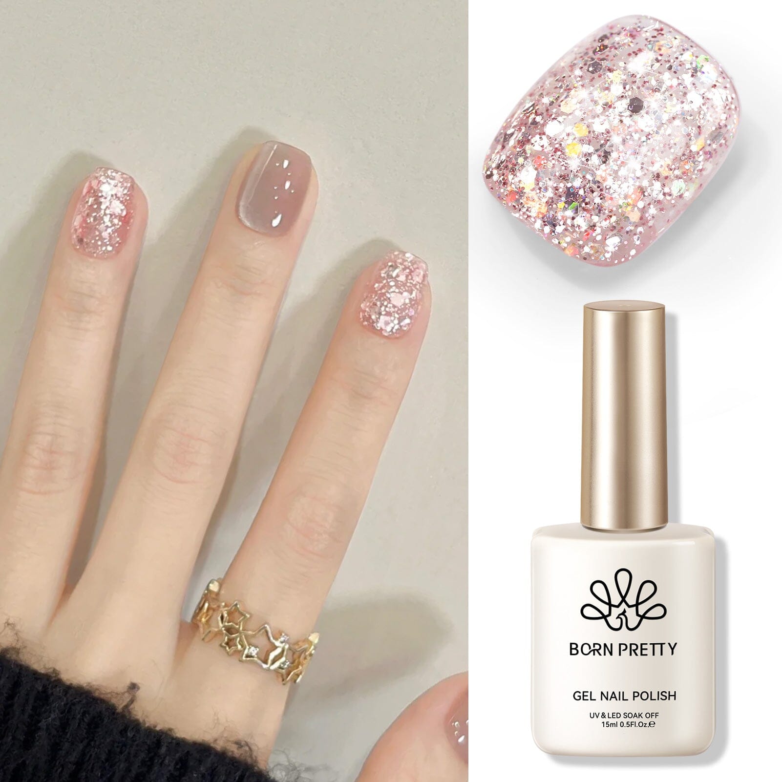 Pink Colorful Sequins Glitter Gel Polish SG07 Pink Crystal 15ml Gel Nail Polish BORN PRETTY 