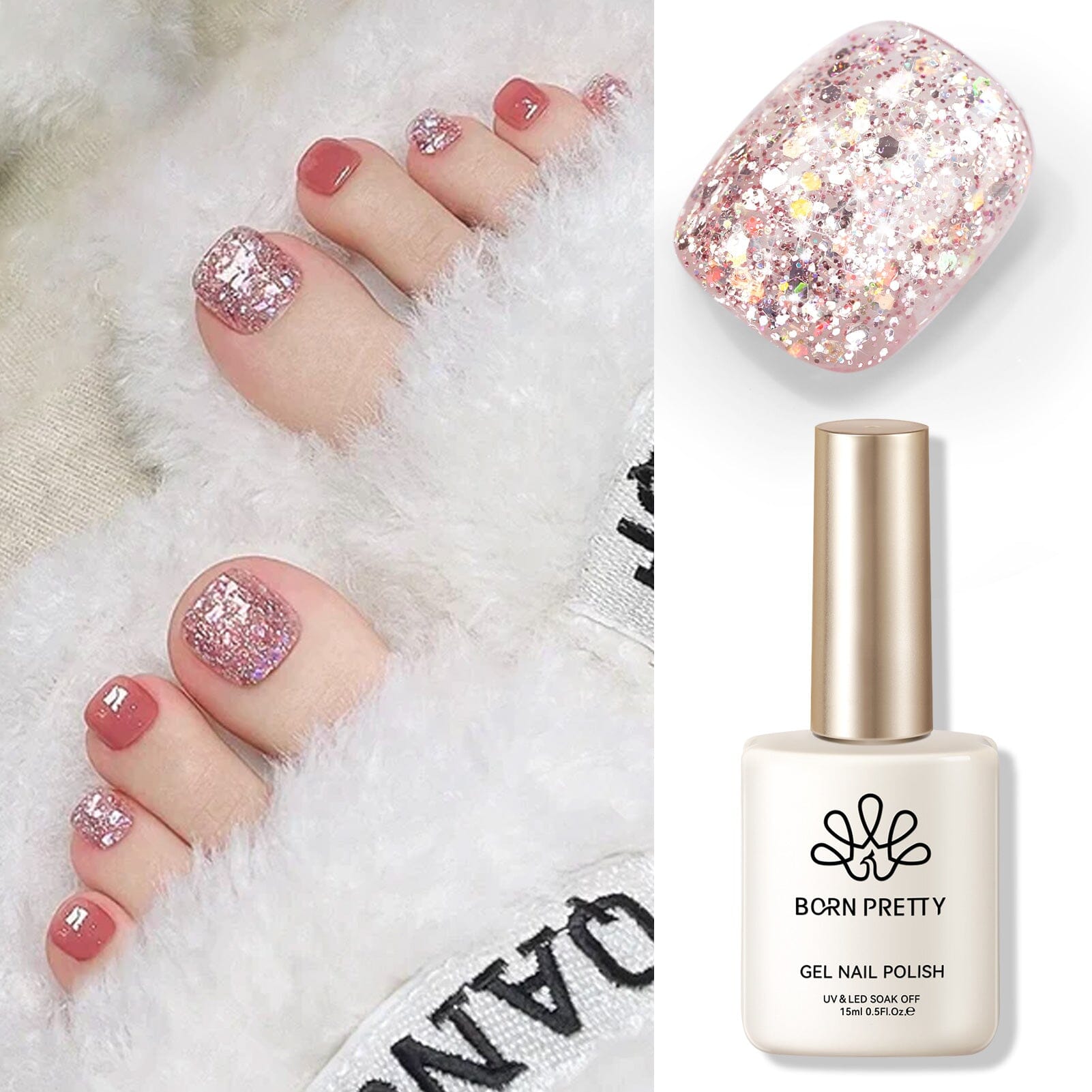 Pink Colorful Sequins Glitter Gel Polish SG07 Pink Crystal 15ml Gel Nail Polish BORN PRETTY 