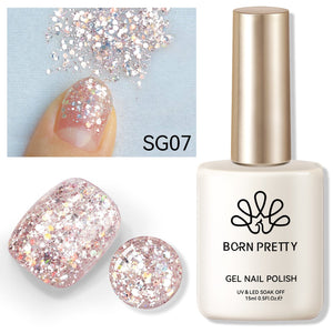 Pink Colorful Sequins Glitter Gel Polish SG07 Pink Crystal 15ml Gel Nail Polish BORN PRETTY 