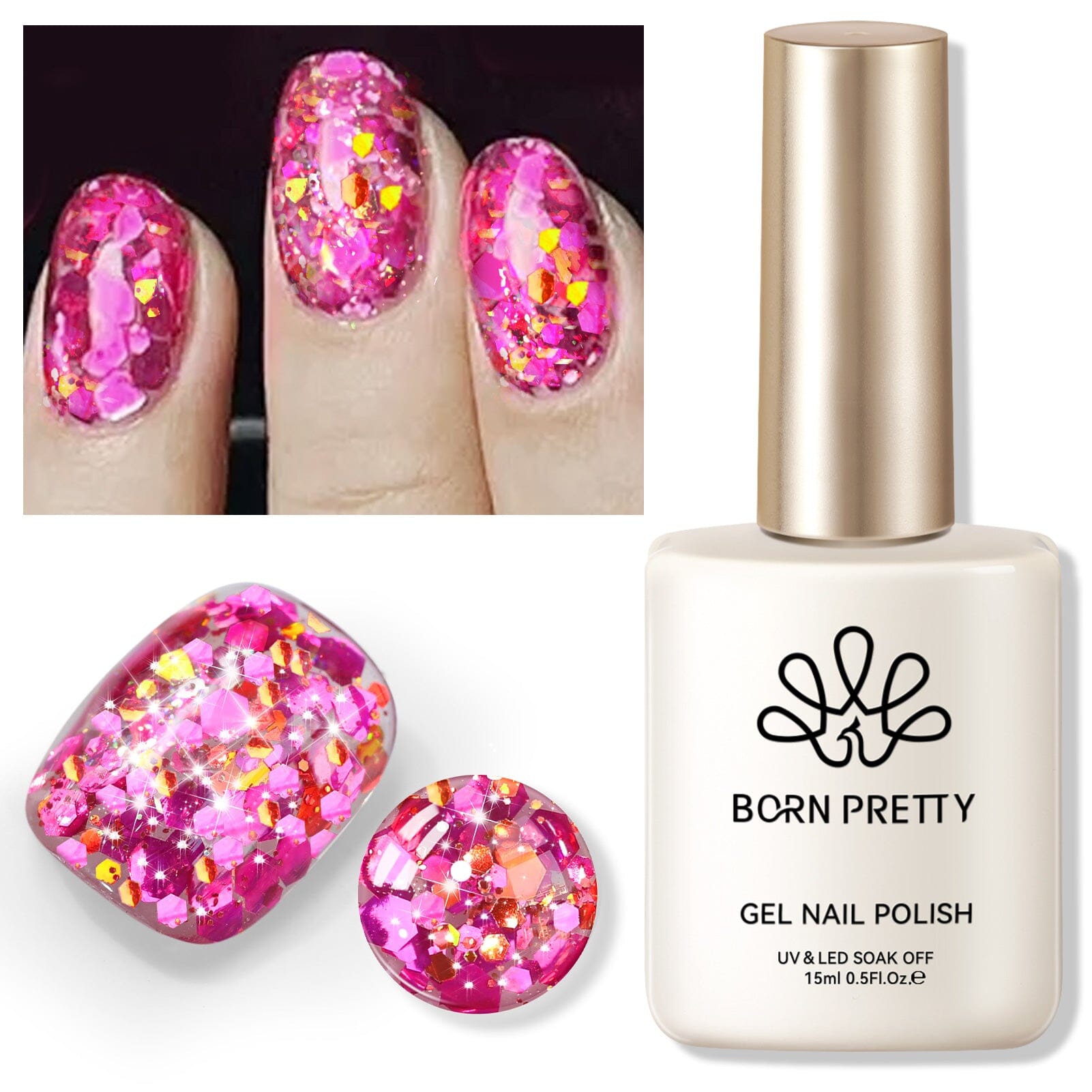 Pink Colorful Sequins Glitter Gel Polish SG10 Celebration 15ml Gel Nail Polish BORN PRETTY 