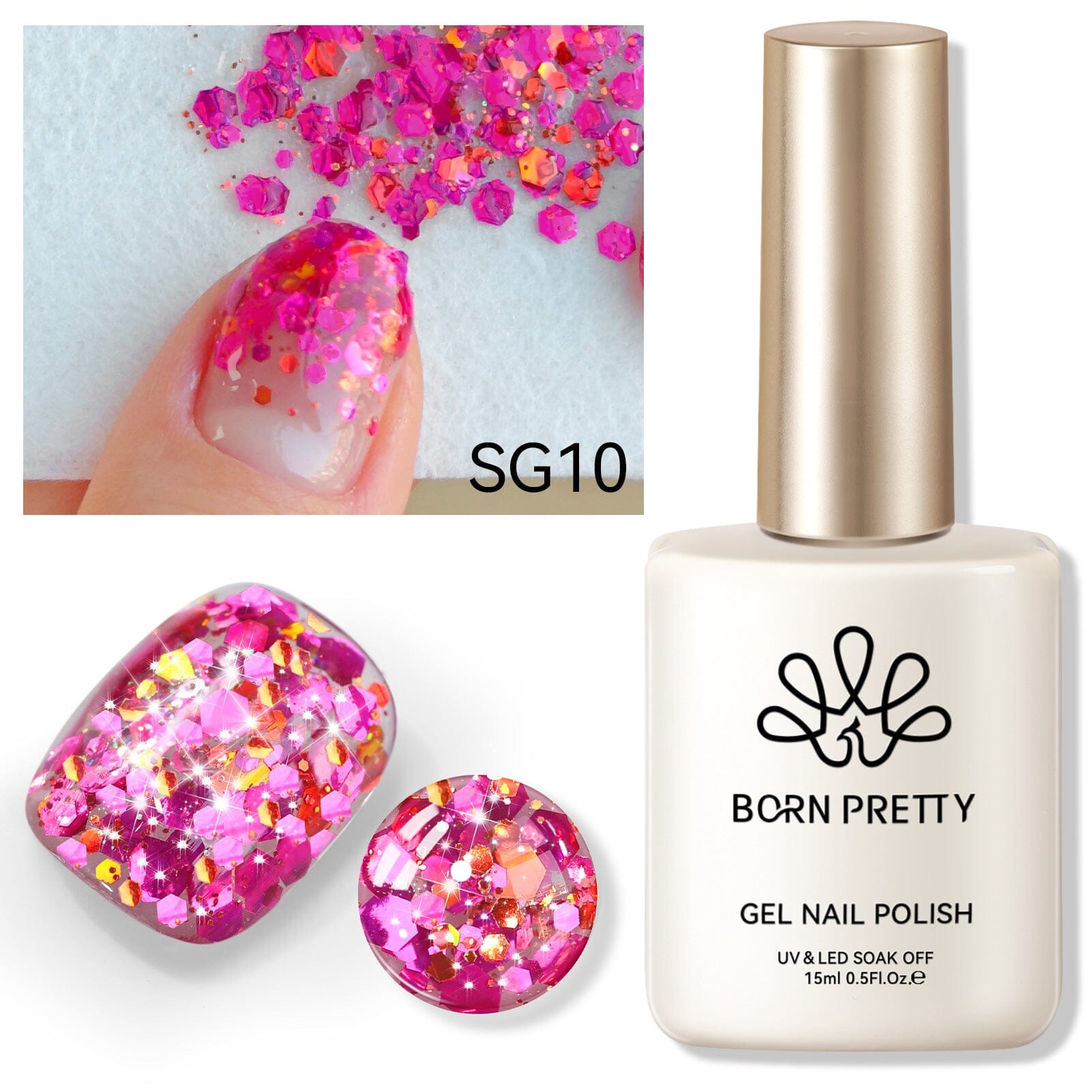Pink Colorful Sequins Glitter Gel Polish SG10 Celebration 15ml Gel Nail Polish BORN PRETTY 