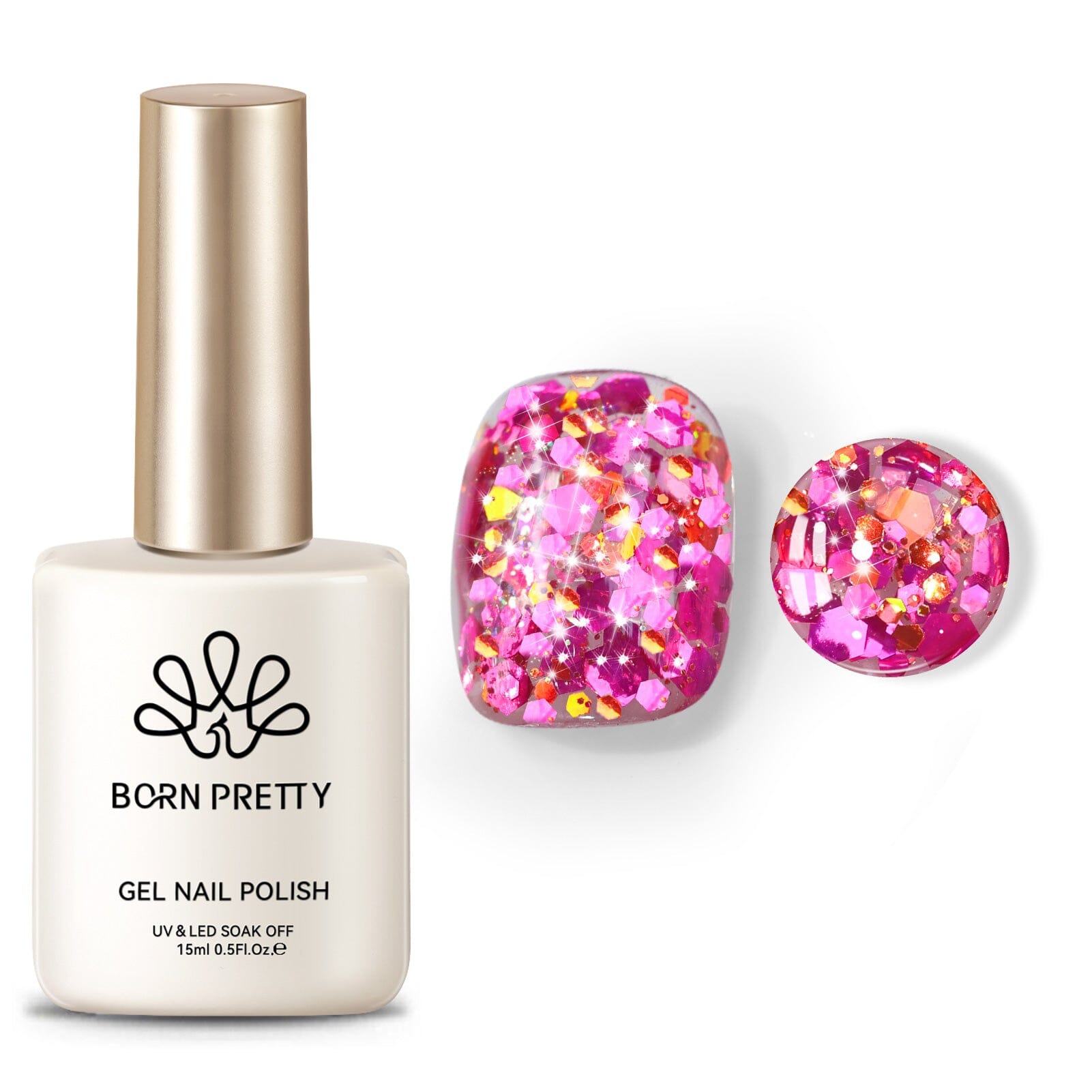 Pink Colorful Sequins Glitter Gel Polish SG10 Celebration 15ml Gel Nail Polish BORN PRETTY 