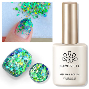 Green Colorful Sequins Glitter Gel Polish SG11 Peacock 15ml Gel Nail Polish BORN PRETTY 