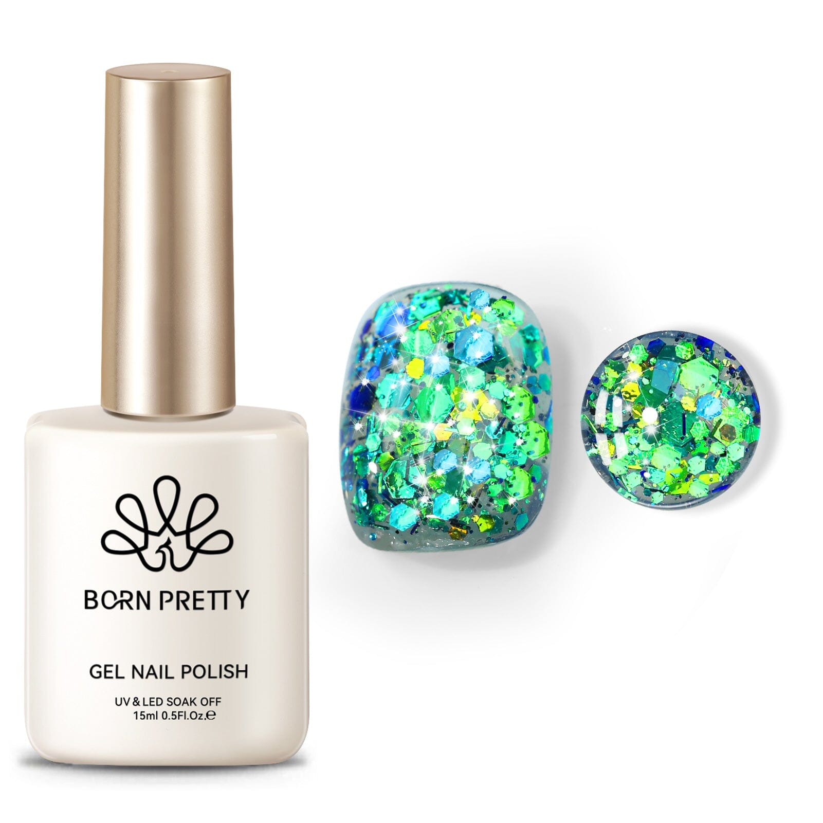 Green Colorful Sequins Glitter Gel Polish SG11 Peacock 15ml Gel Nail Polish BORN PRETTY 