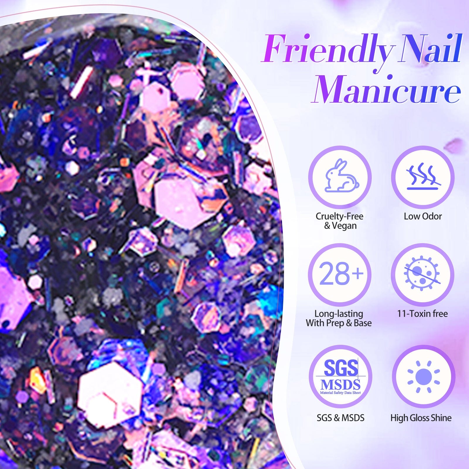 Purple Colorful Sequins Glitter Gel Polish SG12 Crape Myrtle 15ml Gel Nail Polish BORN PRETTY 