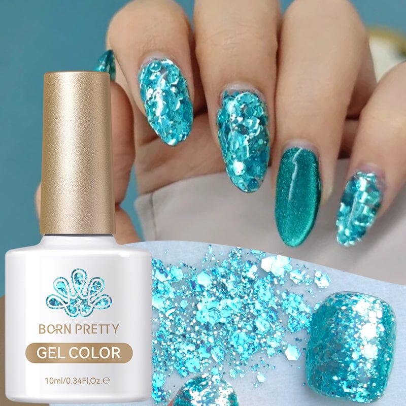 Blue Glitter Sequins Gel Polish SG15 Sea Salt 10ml Gel Nail Polish BORN PRETTY 