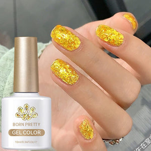 Gold Glitter Sequins Gel Polish SG16 Golden Star 10ml Gel Nail Polish BORN PRETTY 
