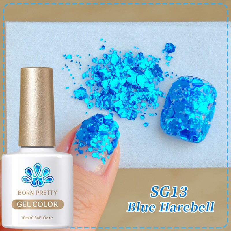 Glitter Sequins Gel Polish SG05-SG16 10ml Gel Nail Polish BORN PRETTY SG13 Blue Harebell 