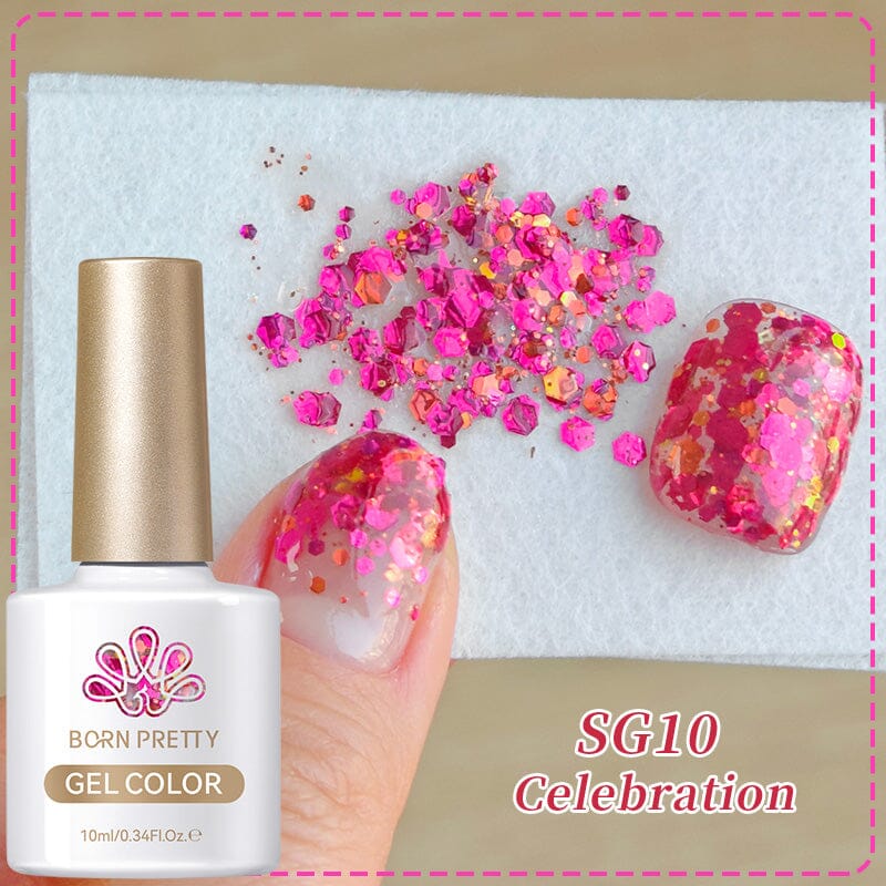 Glitter Sequins Gel Polish SG05-SG16 10ml Gel Nail Polish BORN PRETTY SG10 Celebration 