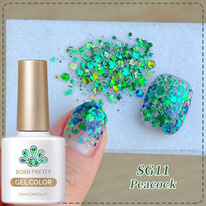Glitter Sequins Gel Polish SG05-SG16 10ml Gel Nail Polish BORN PRETTY SG11 Peacock 