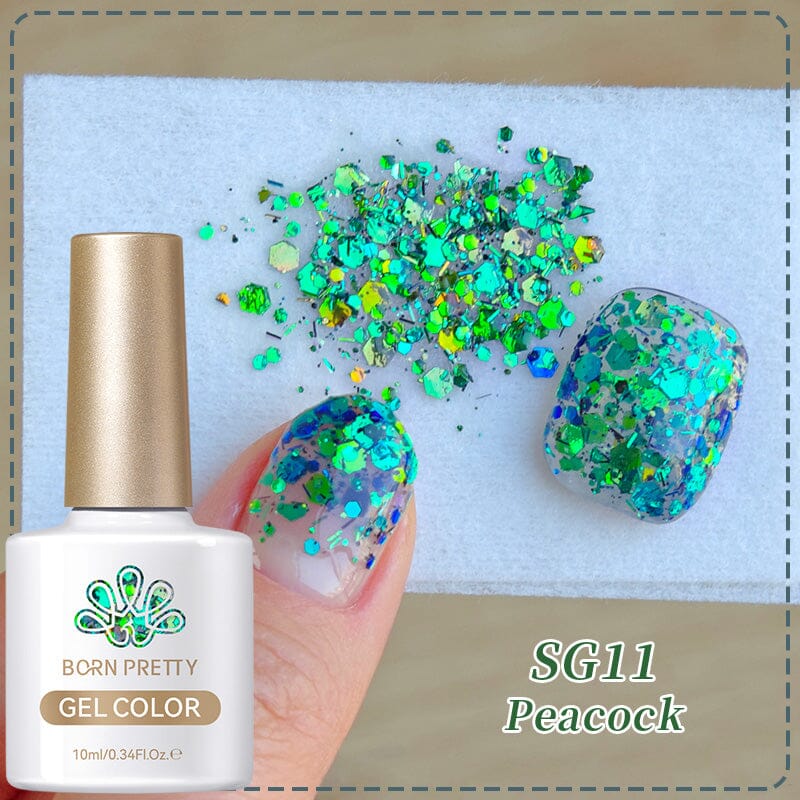 Glitter Sequins Gel Polish SG05-SG16 10ml Gel Nail Polish BORN PRETTY SG11 Peacock 