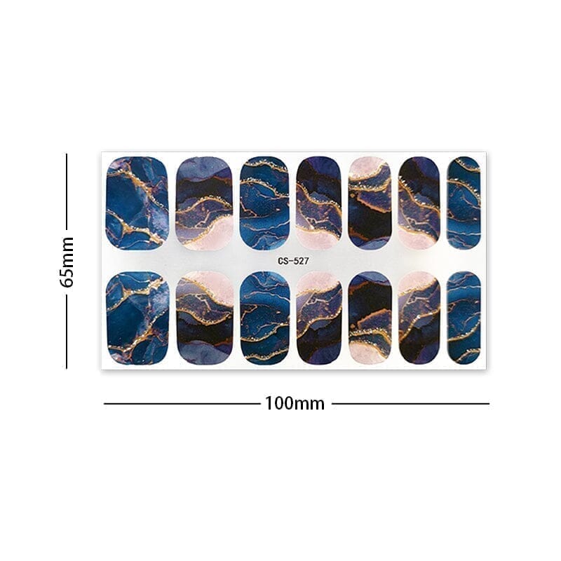 14 Tips Blue Marble Pattern Glitter Full Cover Nail Stickers CS-527 Nail Sticker No Brand 