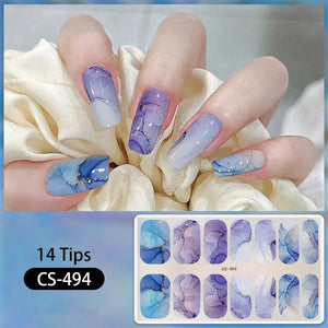 14 Tips Purple Marble Pattern Glitter Full Cover Nail Stickers CS-494 Nail Sticker No Brand 