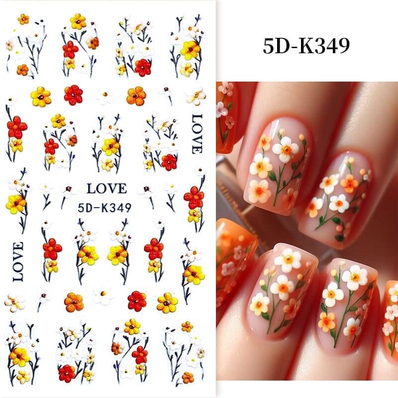White Yellow Daisy Flowers 5D Nail Stickers 5D-K349 Nail Sticker No Brand 