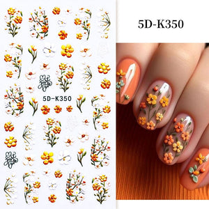 White Yellow Daisy Flowers 5D Nail Stickers 5D-K350 Nail Sticker No Brand 