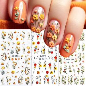 White Green Flowers Plants 5D Nail Stickers 5D-K351 Nail Sticker No Brand 