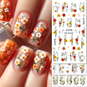 White Yellow Daisy Flowers 5D Nail Stickers 5D-K350 Nail Sticker No Brand 