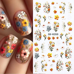 White Yellow Daisy Flowers 5D Nail Stickers 5D-K350 Nail Sticker No Brand 