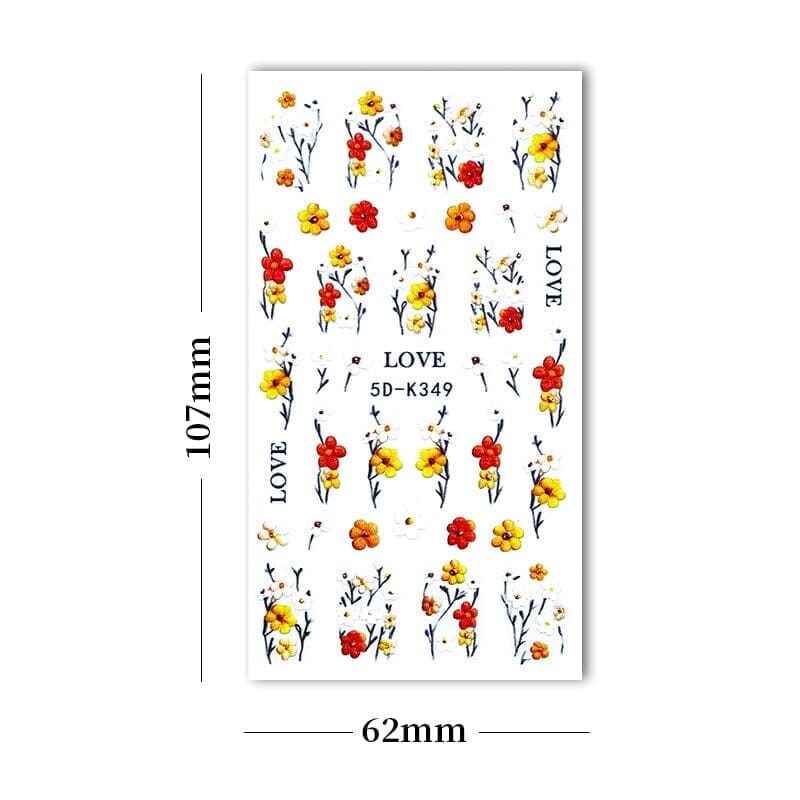 White Yellow Daisy Flowers 5D Nail Stickers 5D-K349 Nail Sticker No Brand 