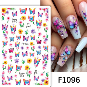 Multicolor Butterfly Flowers 3D Nail Stickers F1096 Nail Sticker No Brand 