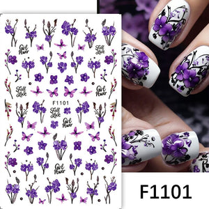Purple Butterfly Flowers 3D Nail Stickers F1101 Nail Sticker No Brand 