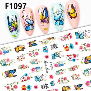 Blue Butterfly Flowers 3D Nail Stickers F1097 Nail Sticker No Brand 