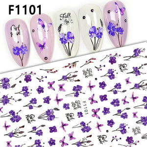 Purple Butterfly Flowers 3D Nail Stickers F1101 Nail Sticker No Brand 