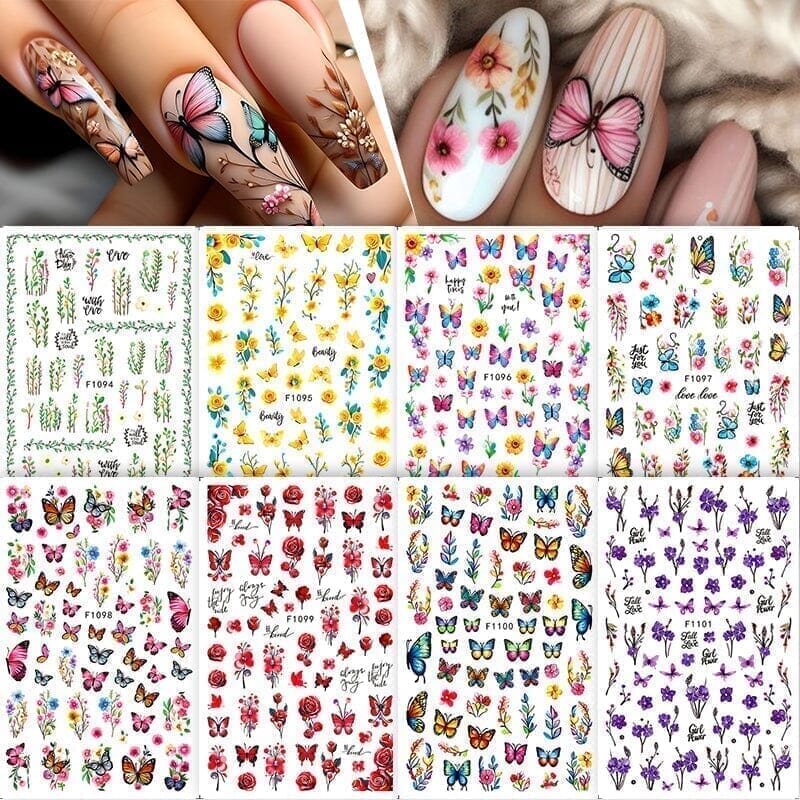 Red Butterfly Flowers 3D Nail Stickers F1099 Nail Sticker No Brand 